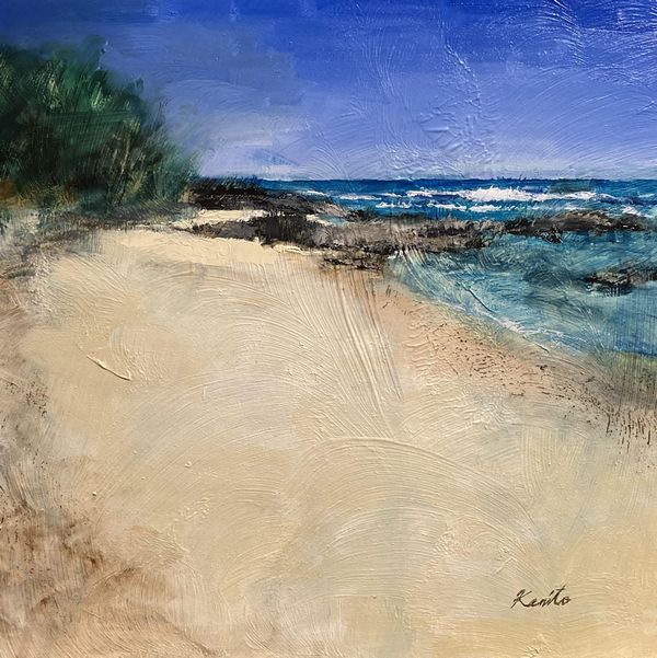 油絵 絵画 診断する 【岩場の砂浜】