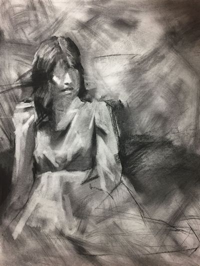 河野通紀 「 座す 」 肉筆 パステル画 人物画 美人画 写楽 幻の肉筆